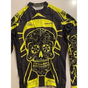 Kemaloce‎ Long Sleeve Cycling Jersey Skull Print Yellow Black Men's XS
